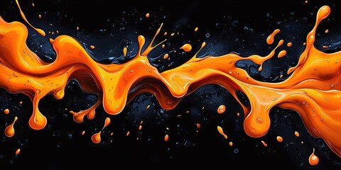 Poster - Vibrant orange paint splashes against a black backdrop creating an energetic visual effect