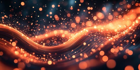 Poster - Bright glowing particles create a mesmerizing wave of light in an abstract artistic display at night