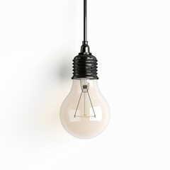 Poster - Light bulb hanging from black wire illuminating white background