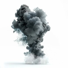 Poster - Dark gray smoke cloud exploding on white background