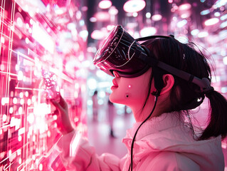Poster - Ai-generated virtual reality experience futuristic lab digital interaction immersive environment close-up view technology concept