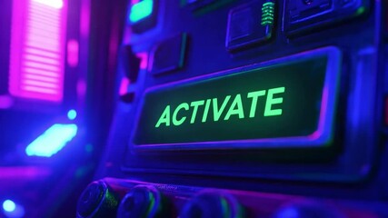 Poster - Activate button illuminated in an abstract setting with striking neon hues