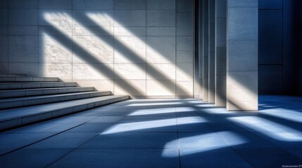 Poster - Sunlit Modern Architecture Staircase And Pillars