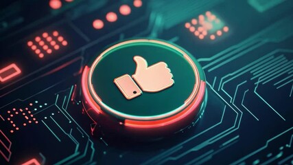 Poster - Thumbs up symbol with glowing elements in futuristic digital environment
