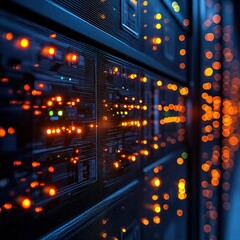 Poster - Data center operations technology hub digital infrastructure server room close-up view high-tech environment for enhanced performance