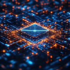 Poster - Innovative technology design digital circuit board abstract art futuristic environment close-up viewpoint data and connectivity concept