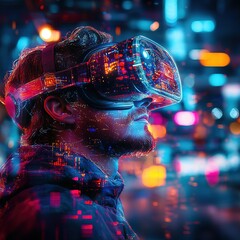 Poster - Virtual reality experience urban setting digital art high-tech environment close-up view futuristic concepts