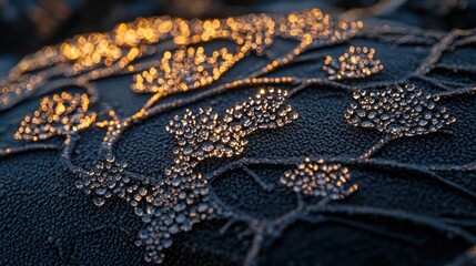 Poster - Golden Dewdrops Adorn Dark Frosty Surface