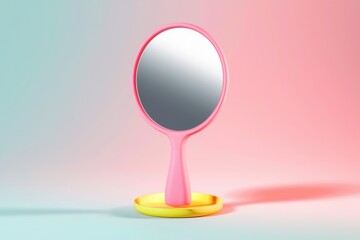 Aufkleber - Pink hand mirror on yellow stand against a pastel background