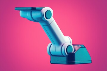Poster - A robotic arm  minimalist design  light blue and teal  on a pink background