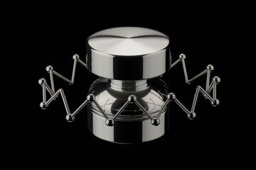 Poster - Sleek  metallic object with a cylindrical design and a unique  articulated base