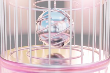 Poster - A reflective sphere encased within a delicate  pastel colored cage