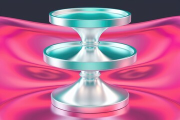 Aufkleber - A two tiered  metallic teal and silver stand on a pink background