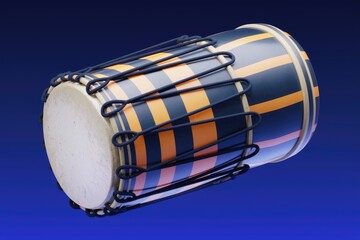 Poster - A 3D render of a barrel drum with orange and navy stripes  tied with dark cords