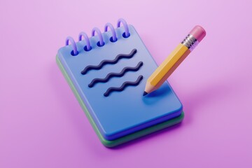 Leinwandbilder - A 3D rendered image of a notepad with a pencil  depicting note taking or writing