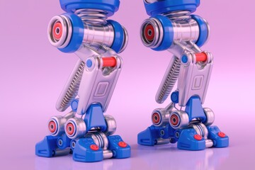 Poster - Detailed view of two blue and silver robotic legs