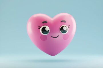 Poster - A cute pink heart with big eyes and a sweet smile  expressing happiness and love