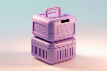 Poster - Stack of two pastel purple cube shaped containers with handles  3D render