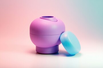 Poster - A pastel purple and blue container with a lid sits on a pink and blue gradient background