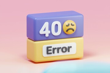 Poster - 3D render of a 404 error message with a sad emoji  indicating a webpage not found