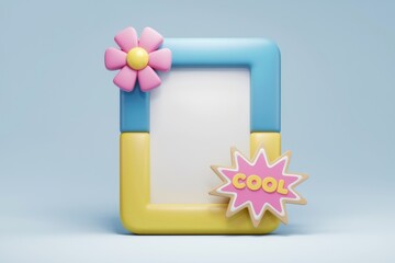 Poster - A pastel colored 3D frame with a flower   'COOL' text  and a blank space for your message
