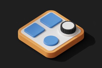 Poster - A 3D render of a control panel with buttons and a knob  simple and modern design