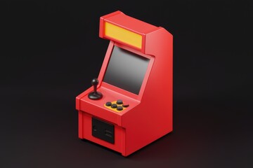 Poster - A red retro arcade game machine with joystick and buttons  isolated on transparent background
