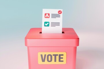 Poster - Pink ballot box with marked slip symbolizes democratic participation.