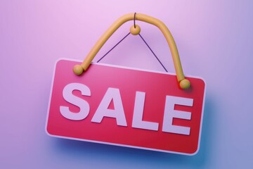Poster - A 3D rendered image of a red sale sign with a yellow handle