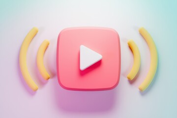 Poster - 3D render of a play button icon with wireless signals  symbolizing online video streaming