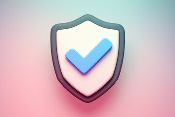 Poster - A 3D rendered image of a shield with a checkmark  symbolizing security and protection