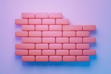 Poster - Abstract 3D render of pink bricks forming an incomplete wall against a light purple background