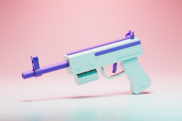 Poster - A pastel colored 3D render of a cartoon submachine gun