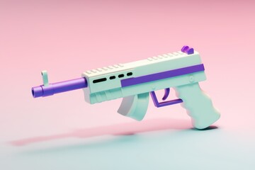 Poster - A pastel colored 3D model of a submachine gun  stylized and playful