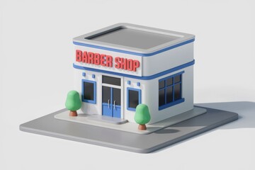 Aufkleber - A 3D model of a cute and simple barbershop with blue accents