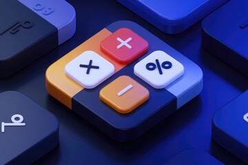 Aufkleber - A 3D render of a calculator interface with colorful buttons showing basic arithmetic operations