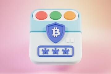 Aufkleber - 3D render of a cute pastel colored Bitcoin wallet with security features