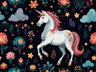 Wall Mural - Magical unicorn background with enchanting elements.