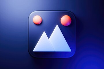 Poster - Abstract 3D render of a dark square with glowing mountains and spheres