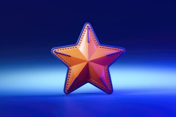Poster - A 3D rendered orange star with blue accents  illuminated against a blue gradient background