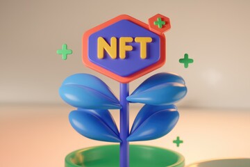 Aufkleber - NFT flower symbolizes growth in digital art market.