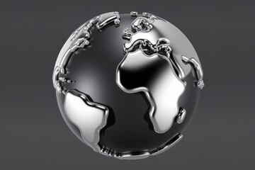 Leinwandbilder - A 3D rendering of a black globe with silver continents  showcasing a metallic  futuristic world map
