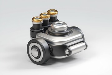Aufkleber - A futuristic  metallic  wheeled machine with gold accents and a sleek  modern design