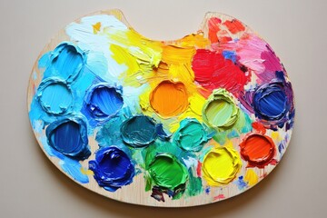 Poster - A detailed view of a paint palette on a table, ready for artistic use