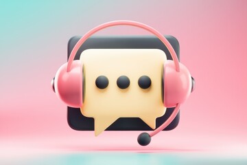 Aufkleber - Pink headset with speech bubble symbolizes customer support or communication.