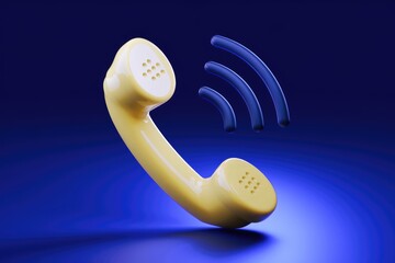 Poster - A yellow vintage phone handset with a signal indicating an incoming call