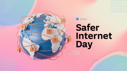 Poster - Global internet security  Safer Internet Day  symbolized by a globe wrapped in secure connections