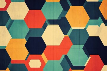 Poster - a vibrant and playful design featuring interconnected hexagons on a flat surface