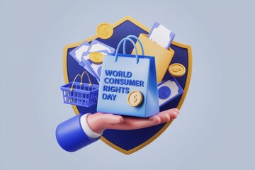 Aufkleber - 3D illustration of World Consumer Rights Day  celebrating consumer protection and rights