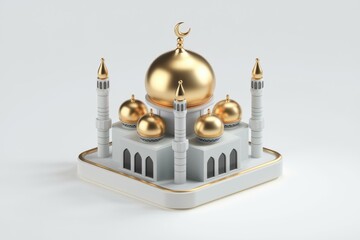 Aufkleber - A 3D rendering of a beautiful mosque with golden domes and minarets